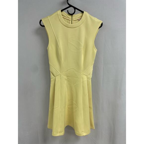 TED BAKER Nistee Skater Dress Cap Sleeve High Neck Pleat Lemon Women's 1 US4 - Picture 1 of 13